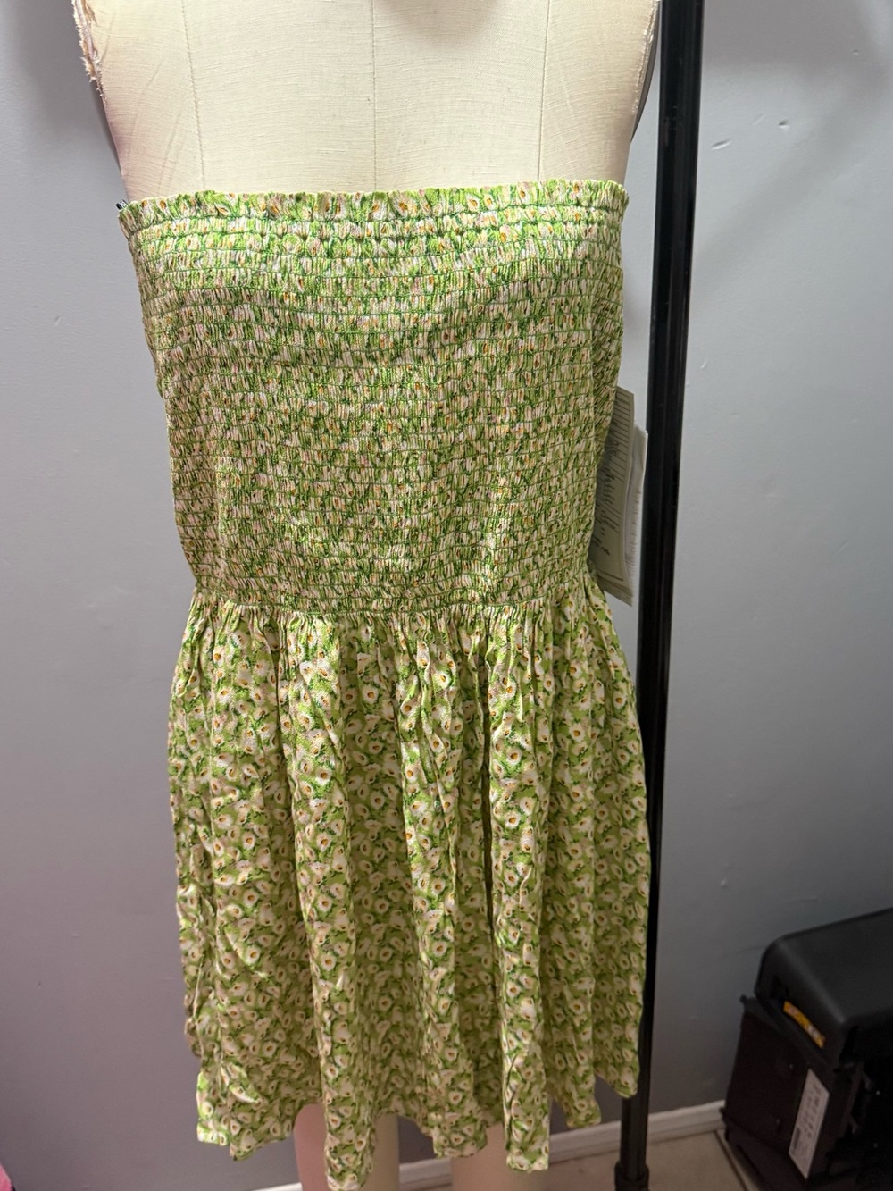 Forever 21 Green Floral Strapless Smocked Sundress